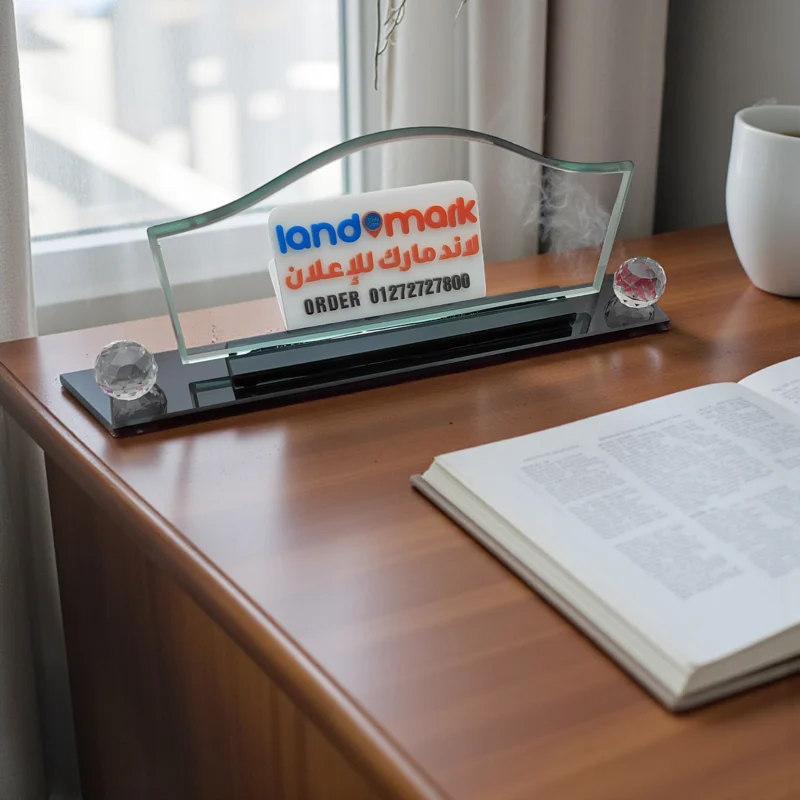 Glass Name Plate S70 يافطة واستاند مكتب زجاج