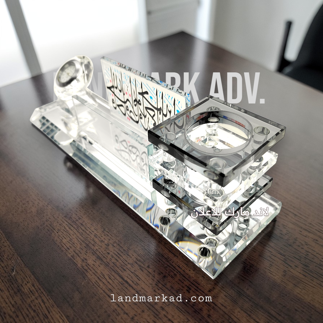 Crystal Name Plate S83 يافطة مكتب كريستال مع ساعة