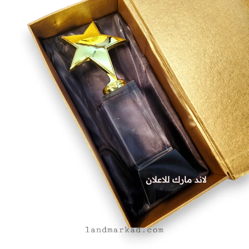 درع كريستال مع نجمة معدن دهبى 26 سم A174