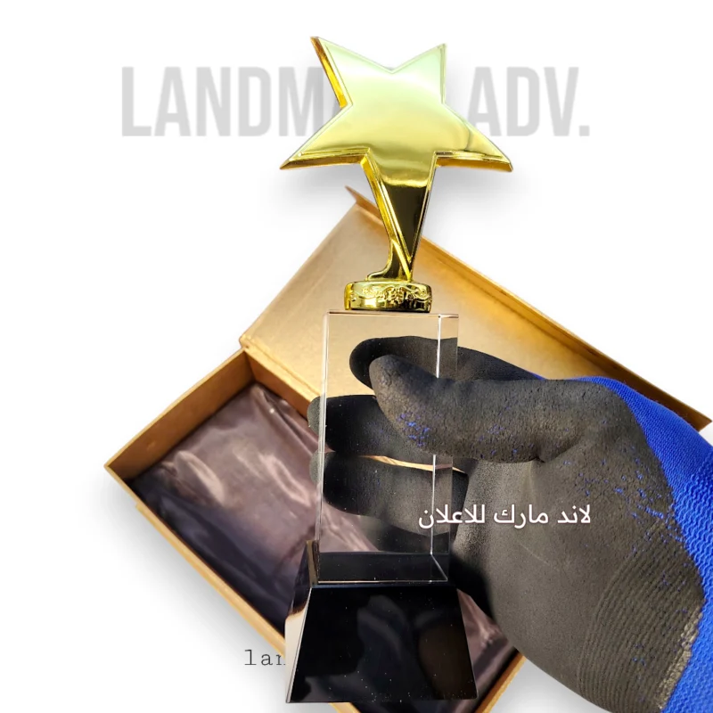 درع كريستال مع نجمة معدن دهبى 26 سم A174